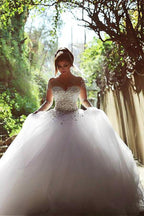 NumberSea Vintage Long Sleeve Beadings Ball Gown Tulle Wedding Dress