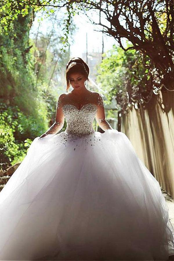 Vestido de novia vintage NumberSea de tul con mangas largas y cuentas, MW297