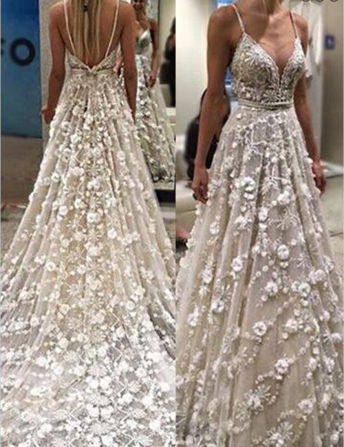 Vestido de novia NumberSea con tirantes finos, cola de corte, espalda descubierta y cuentas, MW319