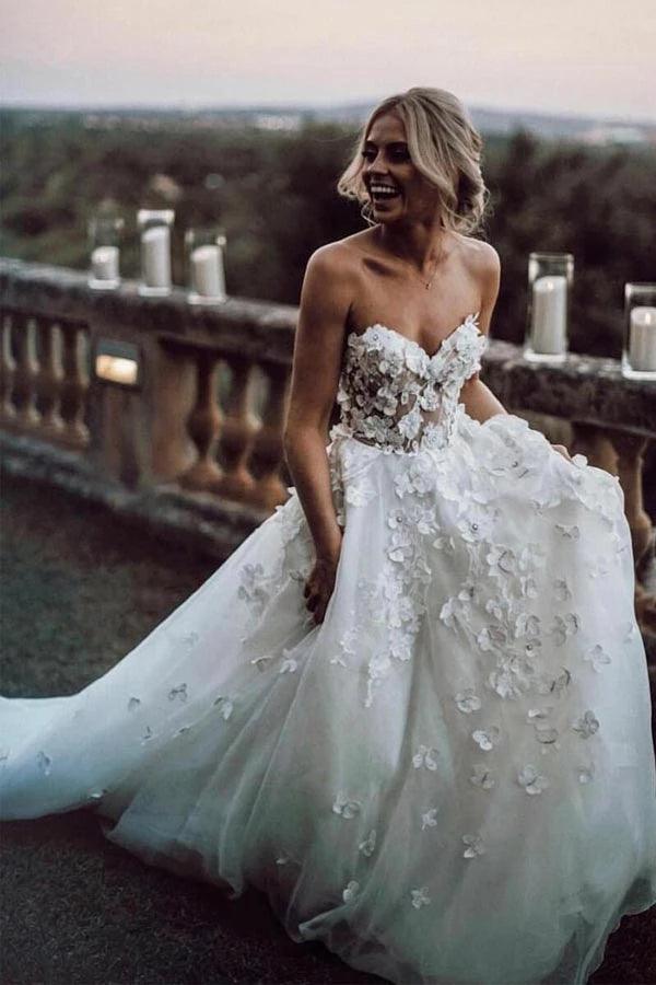 Vestido de novia NumberSea con escote corazón, tul, corte A y apliques, MW322