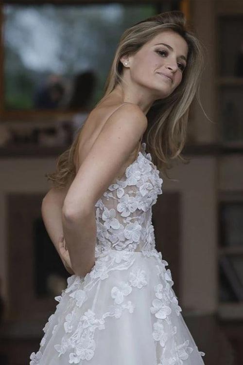 Vestido de novia NumberSea con escote corazón, tul, corte A y apliques, MW322