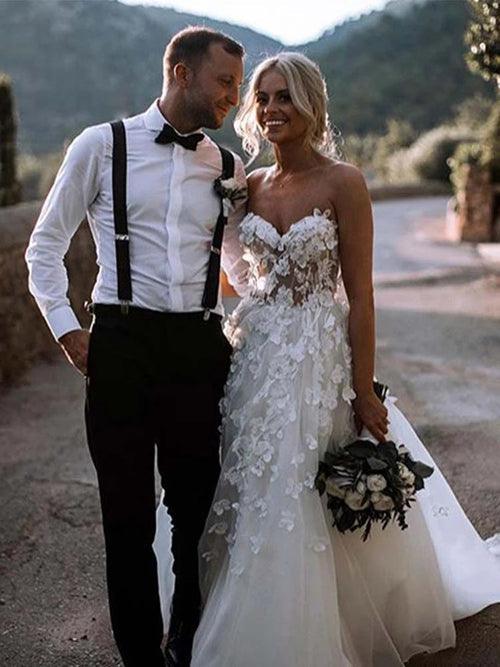 Vestido de novia NumberSea con escote corazón, tul, corte A y apliques, MW322