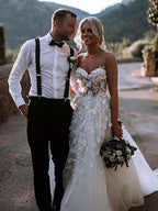 Vestido de novia NumberSea con escote corazón, tul, corte A y apliques, MW322