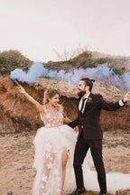 Vestido de novia NumberSea único con estampado de estrellas de marfil y encaje transparente, vestidos de novia vanguardistas, MW372
