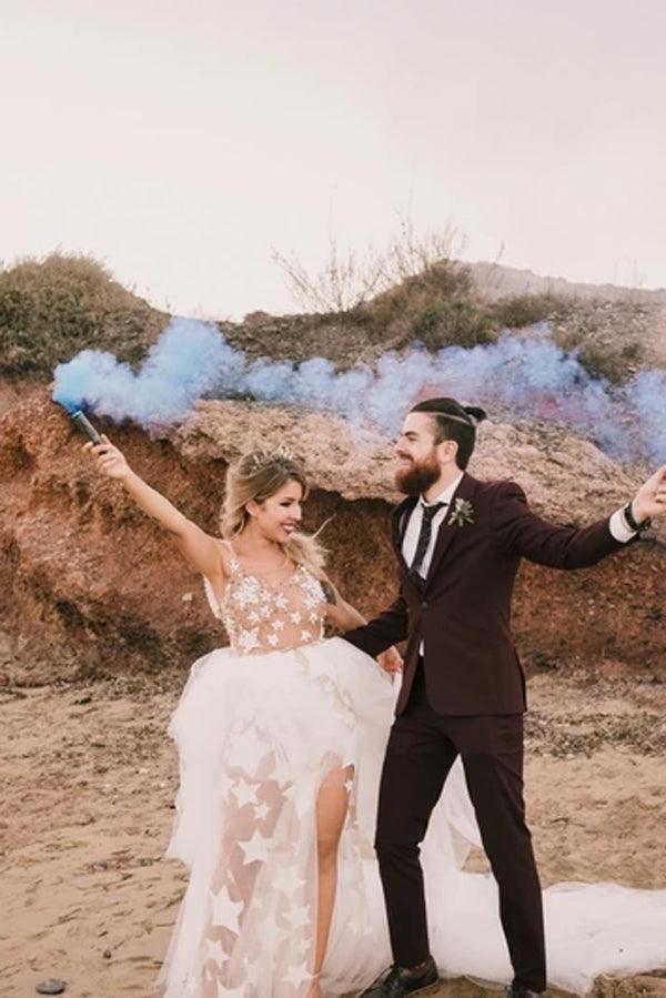 Vestido de novia NumberSea único con estampado de estrellas de marfil y encaje transparente, vestidos de novia vanguardistas, MW372