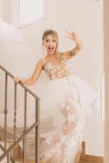 Vestido de novia NumberSea único con estampado de estrellas de marfil y encaje transparente, vestidos de novia vanguardistas, MW372