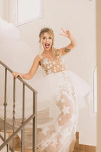 Vestido de novia NumberSea único con estampado de estrellas de marfil y encaje transparente, vestidos de novia vanguardistas, MW372