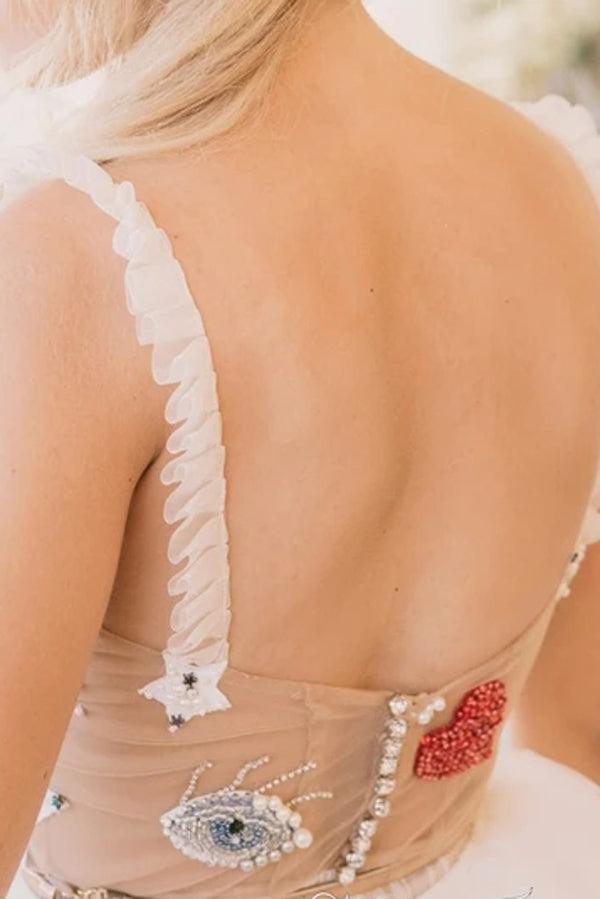 Vestido de novia NumberSea único con estampado de estrellas de marfil y encaje transparente, vestidos de novia vanguardistas, MW372