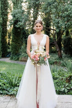 Vestido de novia NumberSea con escote en V, tul, estilo gala, estilo escote pronunciado, MW387