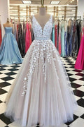 Vestido de novia largo de encaje con escote en V de NumberSea, vestido de fiesta de tul con apliques, MW396