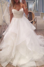 Vestido de novia NumberSea de satén con escote corazón, organza y volantes, MW422