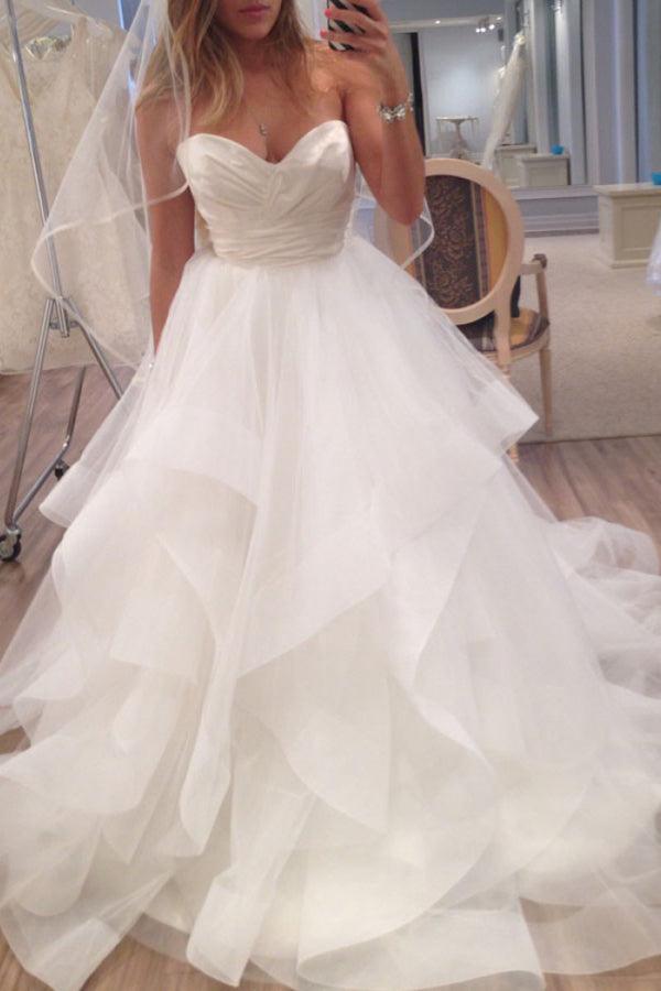 Vestido de novia NumberSea de satén con escote corazón, organza y volantes, MW422
