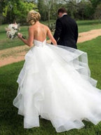 Vestido de novia NumberSea de satén con escote corazón, organza y volantes, MW422