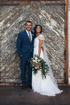 Vestido de novia NumberSea brillante, romántico, corte A, escote en V, gasa con pedrería, MW442