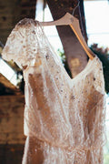 Vestido de novia NumberSea brillante, romántico, corte A, escote en V, gasa con pedrería, MW442