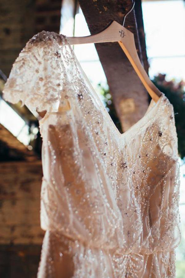 Vestido de novia NumberSea brillante, romántico, corte A, escote en V, gasa con pedrería, MW442