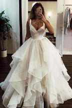 Vestido de novia NumberSea de tul con tirantes y escote en V, espalda descubierta, MW450