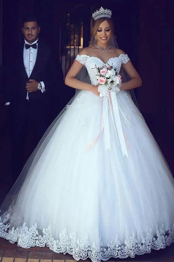 Vestido de novia sencillo NumberSea, con hombros descubiertos y largo hasta el suelo, MW452