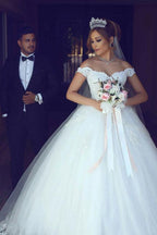 Vestido de novia sencillo NumberSea, con hombros descubiertos y largo hasta el suelo, MW452