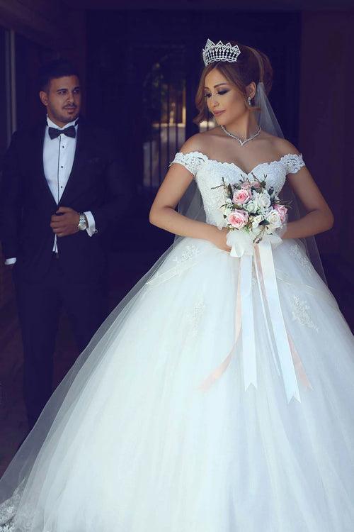 Vestido de novia sencillo NumberSea, con hombros descubiertos y largo hasta el suelo, MW452