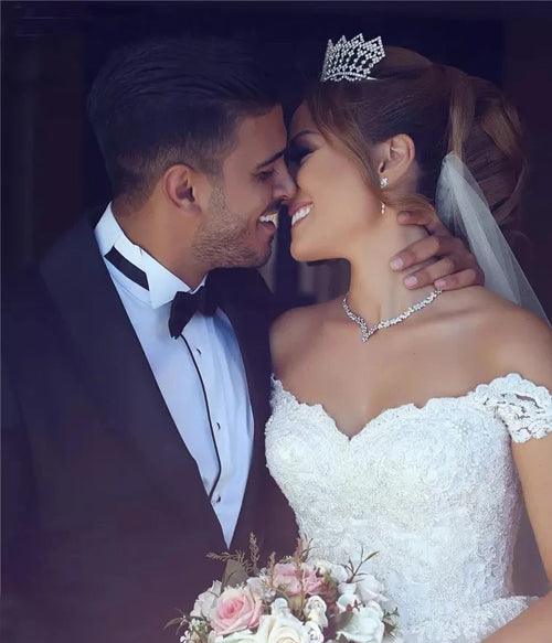 Vestido de novia sencillo NumberSea, con hombros descubiertos y largo hasta el suelo, MW452