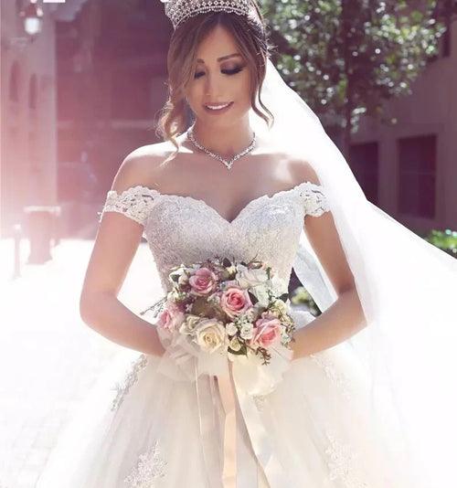 Vestido de novia sencillo NumberSea, con hombros descubiertos y largo hasta el suelo, MW452