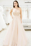 Vestido de novia NumberSea de tul sencillo con tirantes finos y escote en V profundo, MW460
