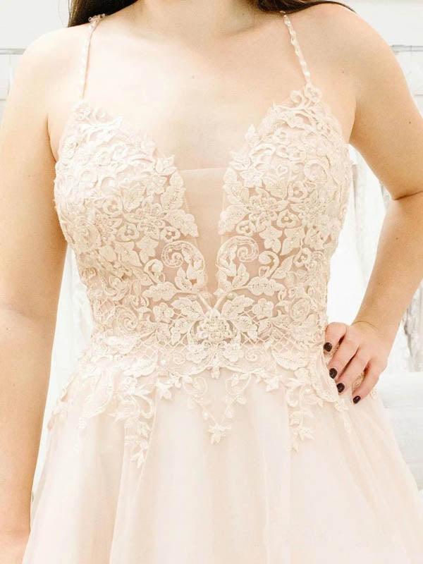 Vestido de novia NumberSea de tul sencillo con tirantes finos y escote en V profundo, MW460