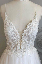 Vestidos de novia de playa NumberSea sencillos con tirantes finos, corte A, de encaje, MW463