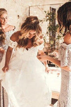 Vestidos de novia de encaje rústico color marfil NumberSea, vestidos de novia playeros con hombros descubiertos, MW490