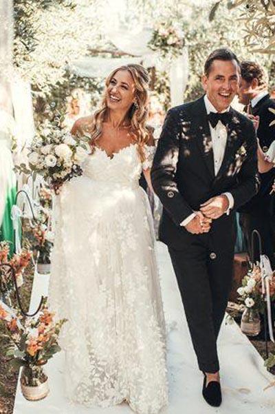 Vestidos de novia de encaje rústico color marfil NumberSea, vestidos de novia playeros con hombros descubiertos, MW490