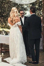 Vestidos de novia de encaje rústico color marfil NumberSea, vestidos de novia playeros con hombros descubiertos, MW490