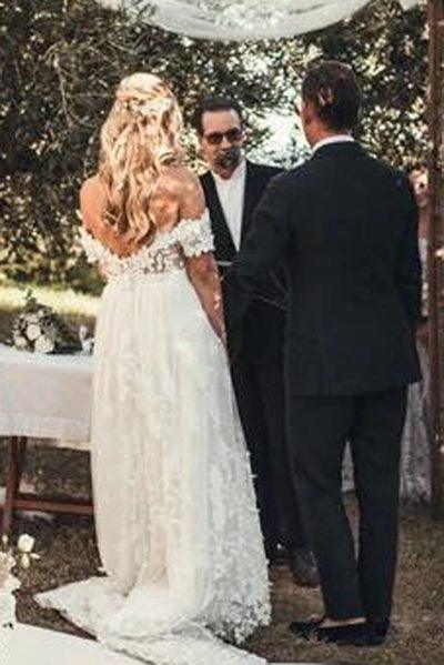Vestidos de novia de encaje rústico color marfil NumberSea, vestidos de novia playeros con hombros descubiertos, MW490