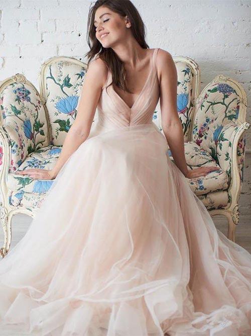 Vestido de novia NumberSea sencillo de tul con corte A y escote en V, MW491
