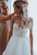 Vestidos de novia NumberSea únicos, corte A, de tul, tirantes finos y espalda descubierta, en línea, talla MW499