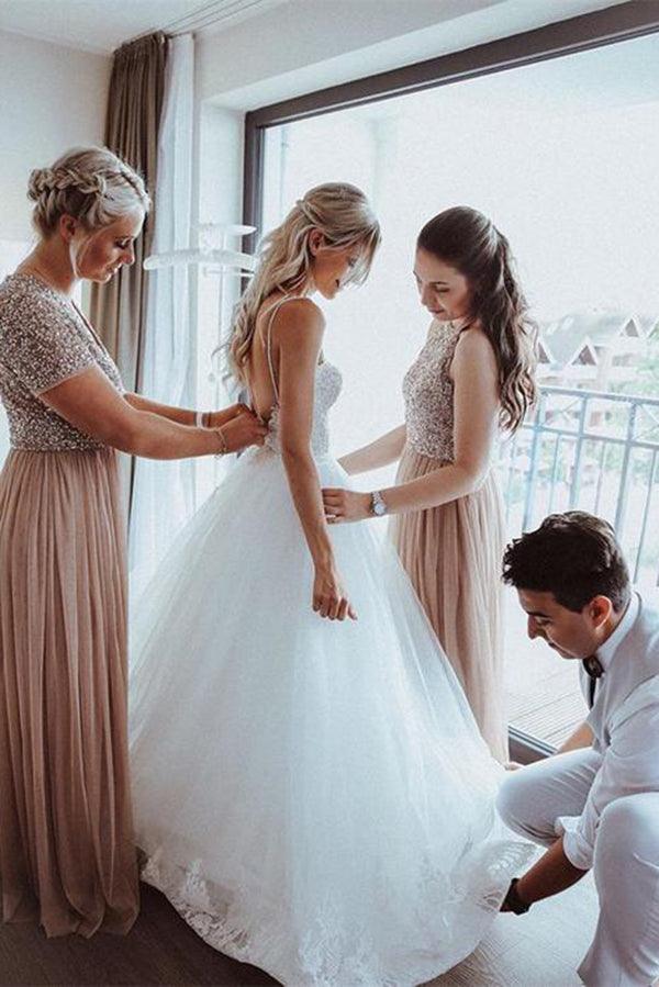 Vestidos de novia NumberSea únicos, corte A, de tul, tirantes finos y espalda descubierta, en línea, talla MW499