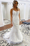 Vestido de novia NumberSea con tirantes finos, corte trompeta/sirena, encaje, espalda descubierta, MW500