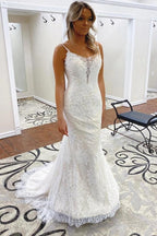 Vestido de novia NumberSea con tirantes finos, corte trompeta/sirena, encaje, espalda descubierta, MW500
