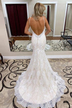 Vestido de novia NumberSea con tirantes finos, corte trompeta/sirena, encaje, espalda descubierta, MW500