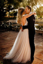 Vestidos de novia románticos con tirantes finos y espalda descubierta de tul NumberSea, MW502