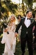 Vestidos de novia NumberSea con corte barco, manga larga, estilo bohemio, estilo campestre, MW503