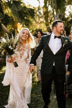 Vestidos de novia NumberSea con corte barco, manga larga, estilo bohemio, estilo campestre, MW503