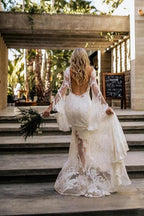 Vestidos de novia NumberSea con corte barco, manga larga, estilo bohemio, estilo campestre, MW503