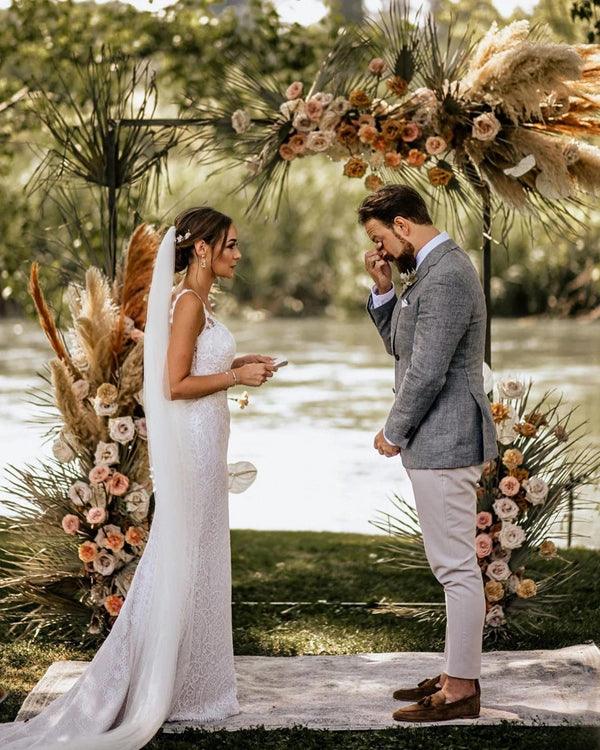 Vestidos de novia de sirena con tirantes finos y encaje NumberSea, vestidos de novia románticos de encaje, MW505