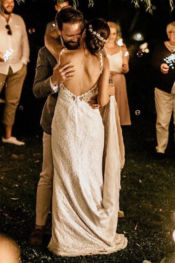 Vestidos de novia de sirena con tirantes finos y encaje NumberSea, vestidos de novia románticos de encaje, MW505