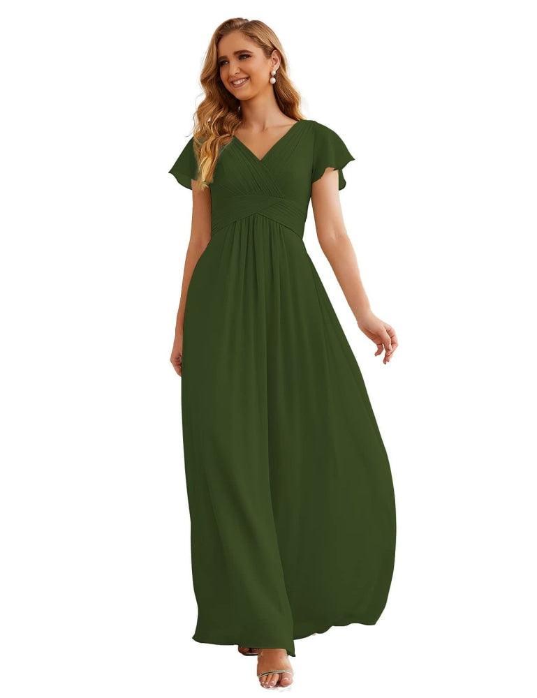 NumberSea - Numbersea Chiffon Bridesmaid Dress Cap Sleeves Maxi Prom Gowns Party Wedding Mother of The Bride Dresses for Women SEA28047