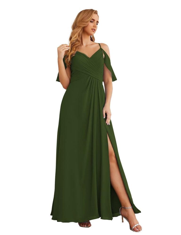 NumberSea - Numbersea Chiffon Cold Shoulder Long Bridesmaid Dresses Plus Size Formal Prom Gowns for Women Party Wedding SEA28070