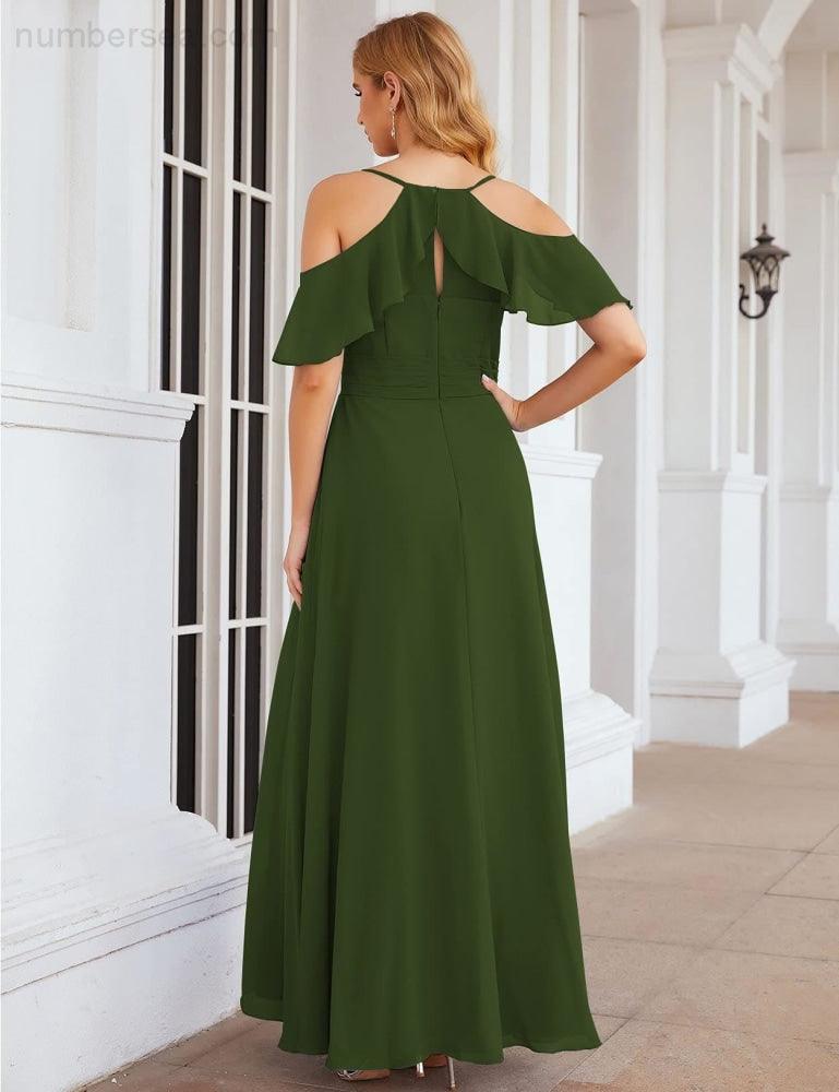 NumberSea - Numbersea Chiffon Cold Shoulder Long Bridesmaid Dresses Plus Size Formal Prom Gowns for Women Party Wedding SEA28070