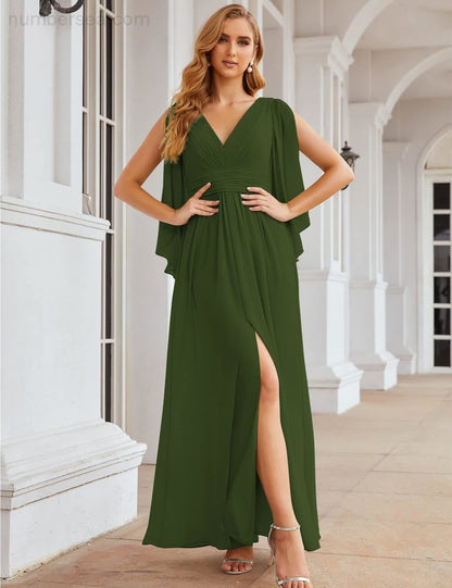 Numbersea Chiffon Bridesmaid Dresses with Split for Women Wedding Long Party Prom Gown Flutter Sleeve SEA28045-numbersea