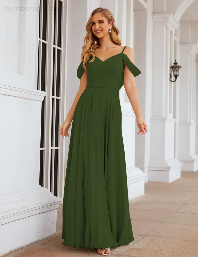 Numbersea Cold Shoulder Chiffon Bridesmaid Dresses Long Maxi Formal Prom Gowns for Women Party SEA28059-numbersea